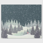 Papier Cadeau Skier de Noël aux pins d'hiver (Plat)