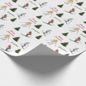 Papier Cadeau Skiers And Fir Trees Christmas Pattern With Text (Coin)