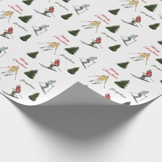 Papier Cadeau Skiers And Fir Trees Christmas Pattern With Text (Coin)