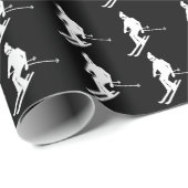 Papier Cadeau Skieurs géométriques minimalistes Hiver Noir Blanc (Coin rond)