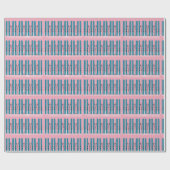 Papier Cadeau Skis bleus sur papier d'emballage de Noël rose. (Plat)