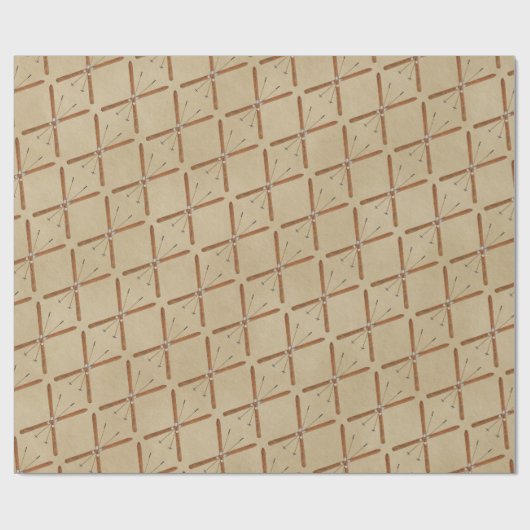 Papier Cadeau Skis De Fond Sur Papier Ancien (Plat)