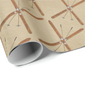 Papier Cadeau Skis De Fond Sur Papier Ancien (Coin rond)
