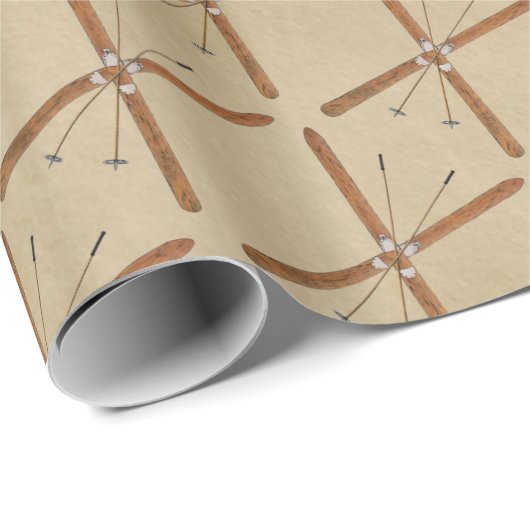 Papier Cadeau Skis De Fond Sur Papier Ancien (Coin rond)