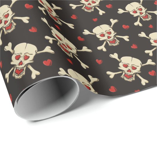 Papier Cadeau Skull with Hearts (Coin rond)