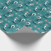 Papier Cadeau Skunks and Flowers Dark Turquoise Green (Coin)