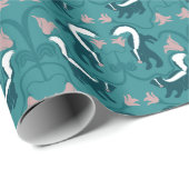 Papier Cadeau Skunks and Flowers Dark Turquoise Green (Coin rond)