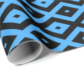 Papier Cadeau Sky blue and black diamond pattern (Coin rond)