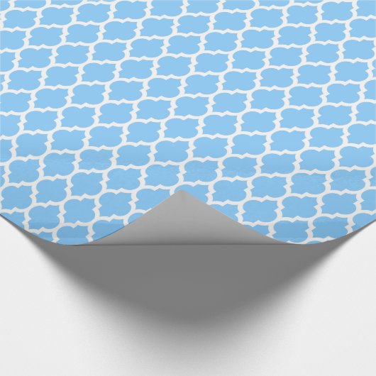 Papier Cadeau Sky Blue White Marocain Quatrefoil Motif #4 (Coin)