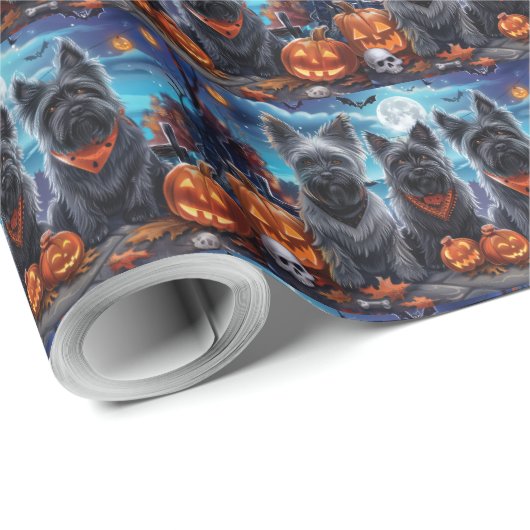 Papier Cadeau Skye Terrier Halloween Éffrayant (Coin rond)