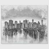 Papier Cadeau Skyline New York City Manhattan - noir et blanc (Plat)