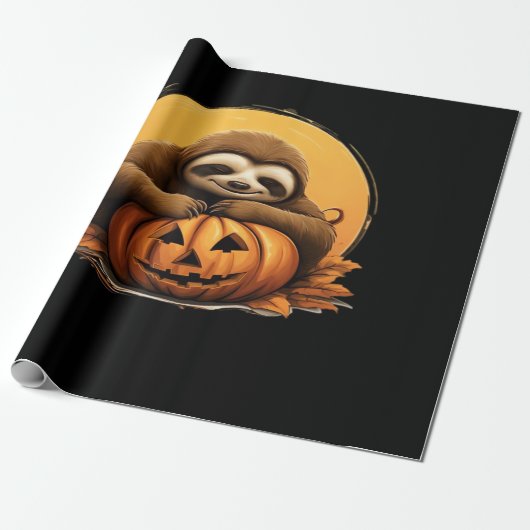 Papier Cadeau Sleeping Sloth and Halloween Pumpkin Classic T-Shi (Déroulé)