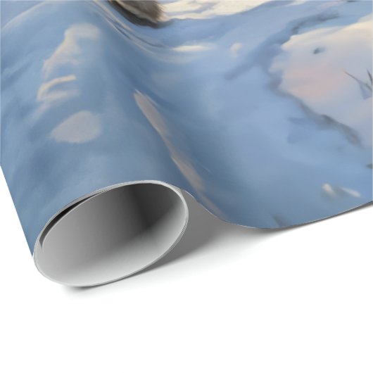 Papier Cadeau Sleigh Père Noël à cheval de Noël (Coin rond)