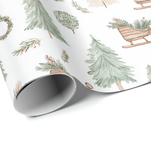 Papier Cadeau Sleigh & Pine Russe (Coin rond)