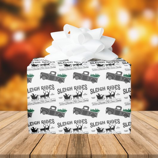 Papier Cadeau Sleigh Rides Russe Black Truck Noël