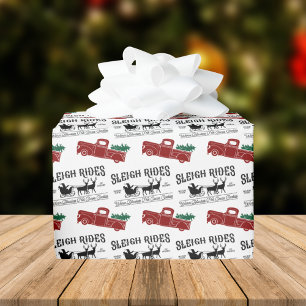 Papier Cadeau Sleigh Rides Russe Camion Rouge Noël