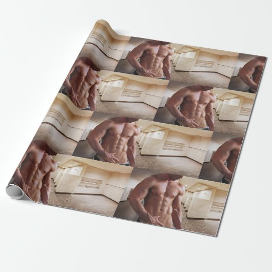 Papier Cadeau SlipperyJoe cheminée homme musclé six pack abs (Déroulé)