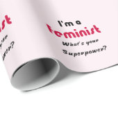 Papier Cadeau slogan féministe de super puissance rose (Coin rond)