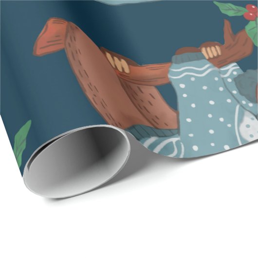 Papier Cadeau Sloth Christmas (Coin rond)