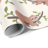 Papier Cadeau Sloth & Coffee Wrapping Paper (Coin rond)