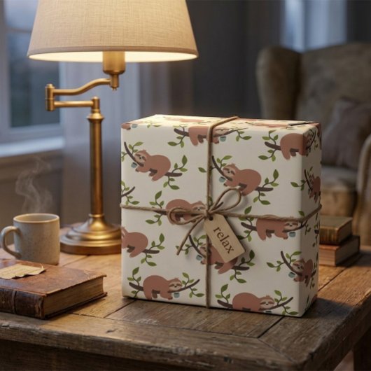 Papier Cadeau Sloth & Coffee Wrapping Paper