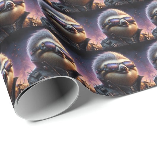 Papier Cadeau Sloth Cyberpunk (Coin rond)