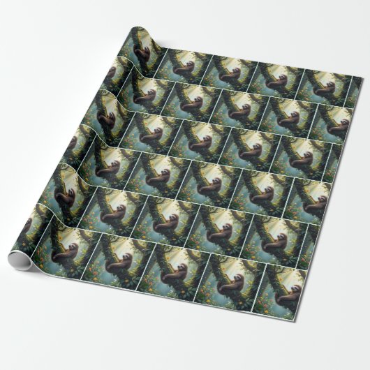 Papier Cadeau Sloth dans une forêt tropicale (Déroulé)