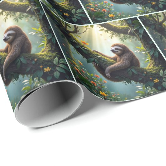 Papier Cadeau Sloth dans une forêt tropicale (Coin rond)