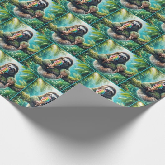 Papier Cadeau Sloth Licking a Rainbow Ice Cream Cone (Coin)