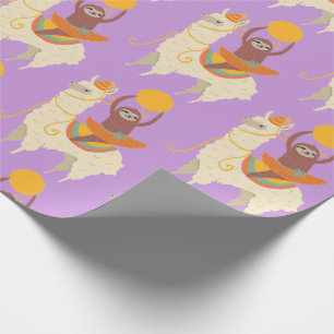 Papier Cadeau Sloth Riding Llama Anniversaire