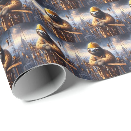 Papier Cadeau Sloth Working the High Steel (Coin rond)