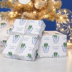 Papier Cadeau Smart Blue White Jar Green Ribbon Joyeux Noël