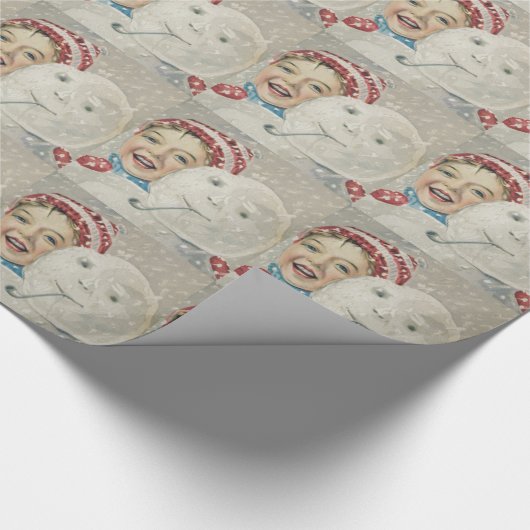 Papier Cadeau Smiling Boy Snowman Snow Pipe Knit Casquette (Coin)