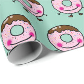 Papier Cadeau Smiling Sprinkle Donut Character Art (Coin rond)