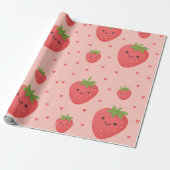 Papier Cadeau Smiling Strawberry Kids Birthday Decor (Déroulé)