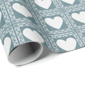Papier Cadeau Smoky Teal Geometric Hearts Valentine Gift (Coin rond)