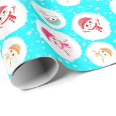 Papier Cadeau Snowball et Snowman Bleu clair (Coin rond)