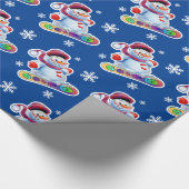 Papier Cadeau Snowboard bonhomme brillant de minuit bleu. (Coin)