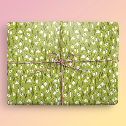 Papier Cadeau Snowdrops Printemps vert Pâques