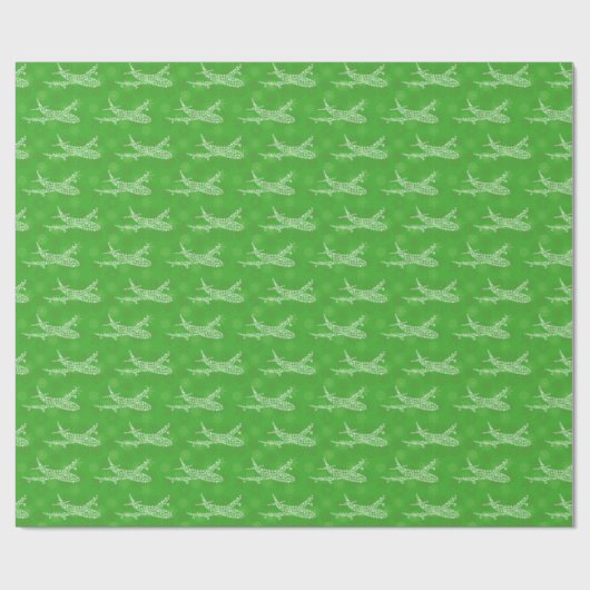 Papier Cadeau Snowflake Avion en vert - (Plat)