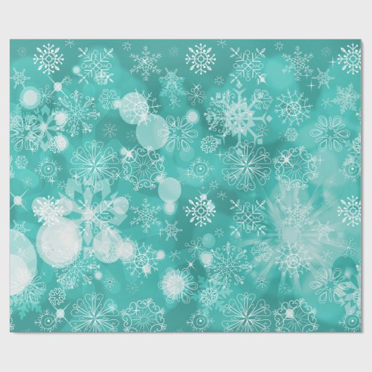 Papier Cadeau Snowflake Bokeh Turquoise (Plat)