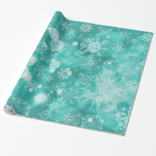 Papier Cadeau Snowflake Bokeh Turquoise