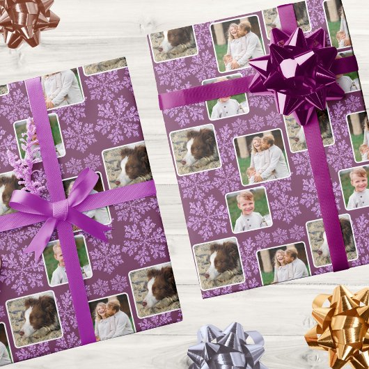 Papier Cadeau Snowflake Plum Bling 3 Photo Collage Noël