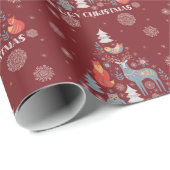 Papier Cadeau Snowflake scandinave Arbre de rennes Animal Red (Coin rond)