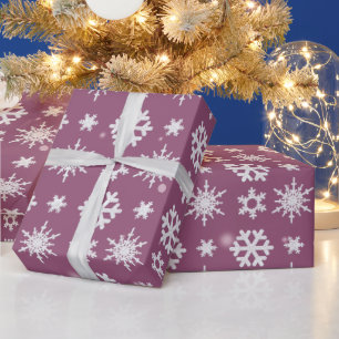 Papier Cadeau Snowflakes blanc violet Noël moderne