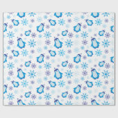 Papier Cadeau Snowflakes bleu et pingouins mignons Blanc sans jo (Plat)