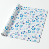Papier Cadeau Snowflakes bleu et pingouins mignons Blanc sans jo (Déroulé)