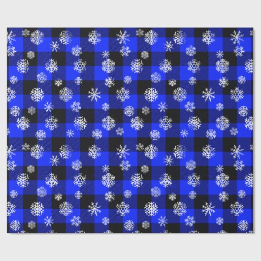 Papier Cadeau Snowflakes Blue Buffalo Plaid l Noël Motif (Plat)