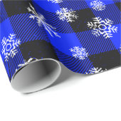 Papier Cadeau Snowflakes Blue Buffalo Plaid l Noël Motif (Coin rond)