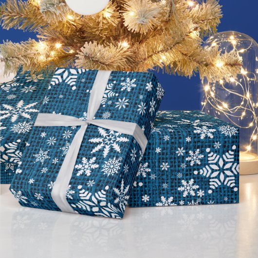 Papier Cadeau Snowflakes - Blue Burlap Texture (Vacances)